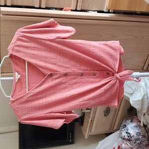 Weatherproof Vintage Pink Button Up V Neck Blouse Size S